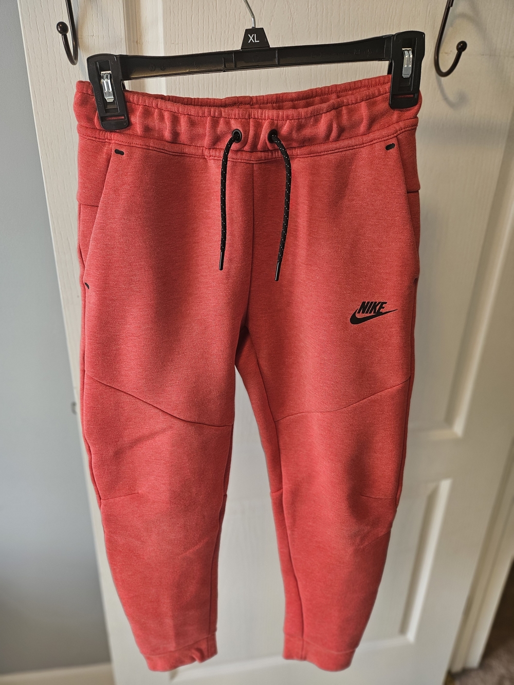Nike Tech Kids Red Sweatpants Joggers with Black Logo